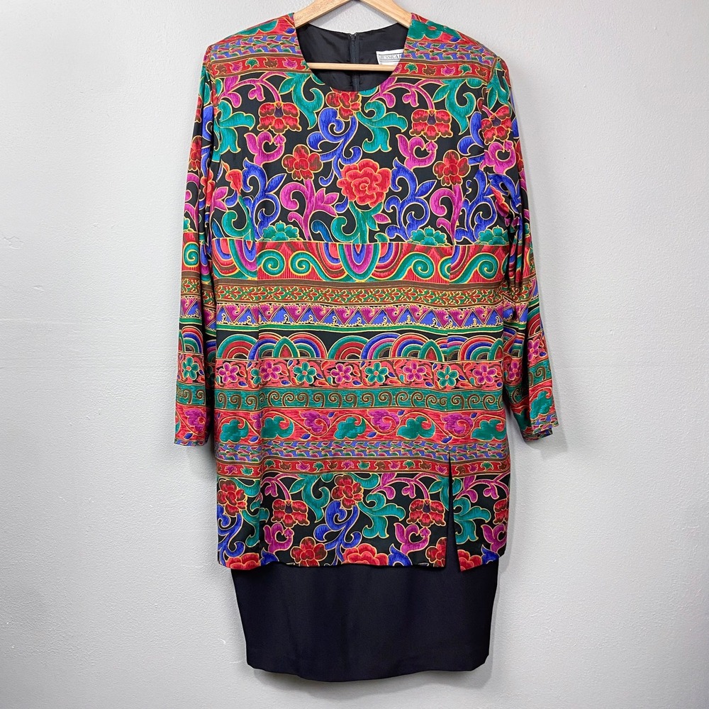 Vintage Jessica Howard Dress‎ Size 16 Bold Floral Baroque Glam Maximalist Retro